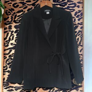 Larry Levine Jacket Womens Black Long Sleeve Wrap Lined Stretch Sports Blazer